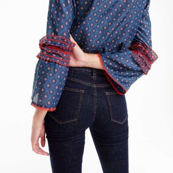 J. Crew 0 Embroidered Bell-Sleeve Top in Foulard - Picture 4 of 6